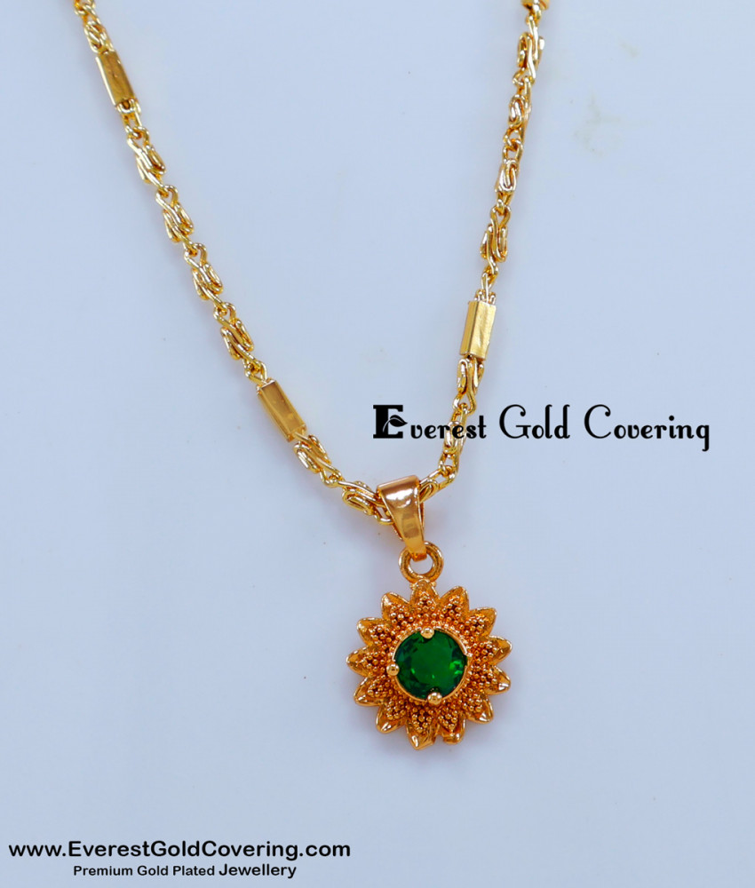 SCHN523 - Elegant Emerald Stone Pendant Gold Chain for Women