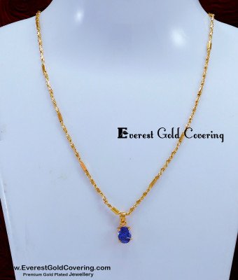 SCHN526 - Elegant Daily Use Single Blue Stone Pendant Chain