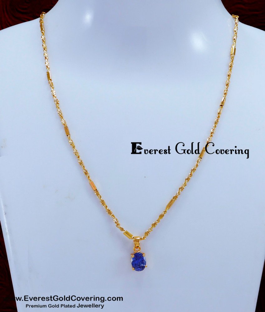 SCHN526 - Elegant Daily Use Single Blue Stone Pendant Chain