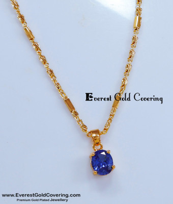 SCHN526 - Elegant Daily Use Single Blue Stone Pendant Chain