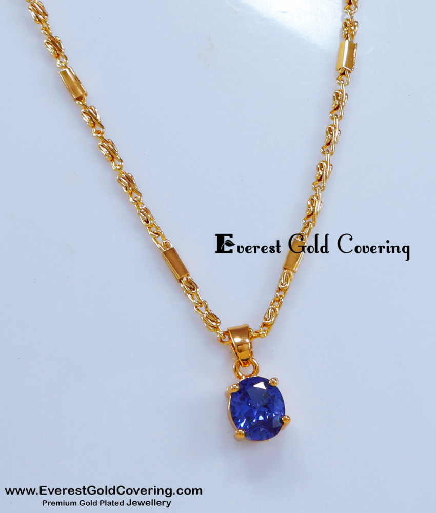 SCHN526 - Elegant Daily Use Single Blue Stone Pendant Chain
