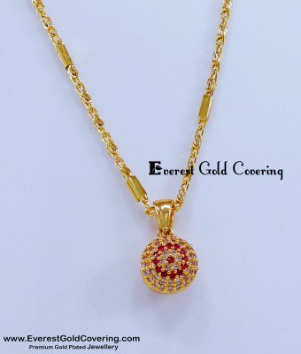 SCHN527 - Latest White and Ruby Stone Ball Pendant Chain Gold