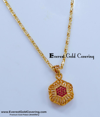 SCHN531 - Gold Look Ruby Pendant Gold Chain for Women
