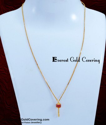 SCHN534 - Elegant Gold Thin Chain with Ruby Pendant Necklace