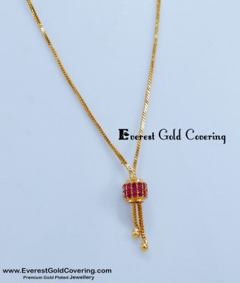 SCHN534 - Elegant Gold Thin Chain with Ruby Pendant Necklace