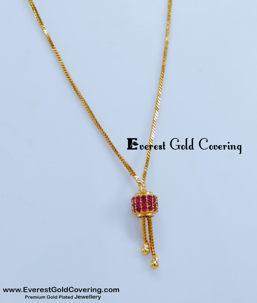 SCHN534 - Elegant Gold Thin Chain with Ruby Pendant Necklace