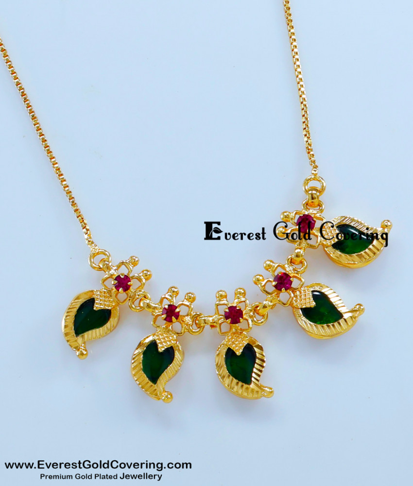 SCHN537 - Traditional Green Palakka Manga Locket with Chain