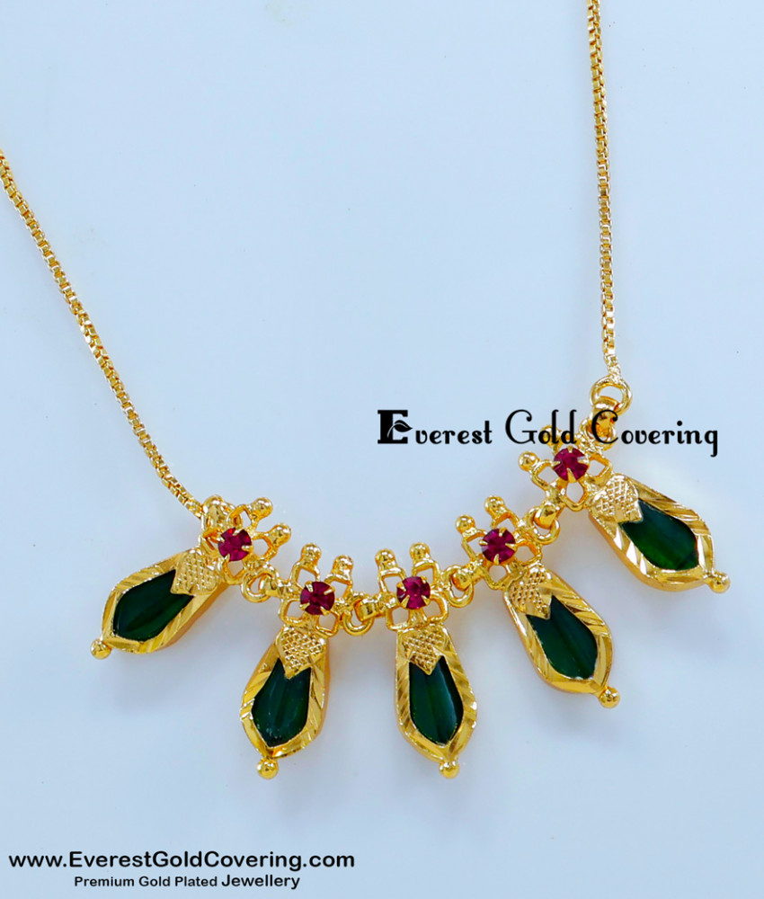 SCHN538 - 1 Gram Gold Plated Green Nagapadam Locket Chain