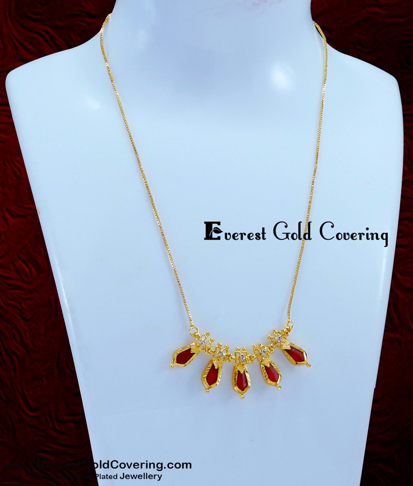 SCHN539 - Attractive White Stone Red Nagapadam Locket Chain