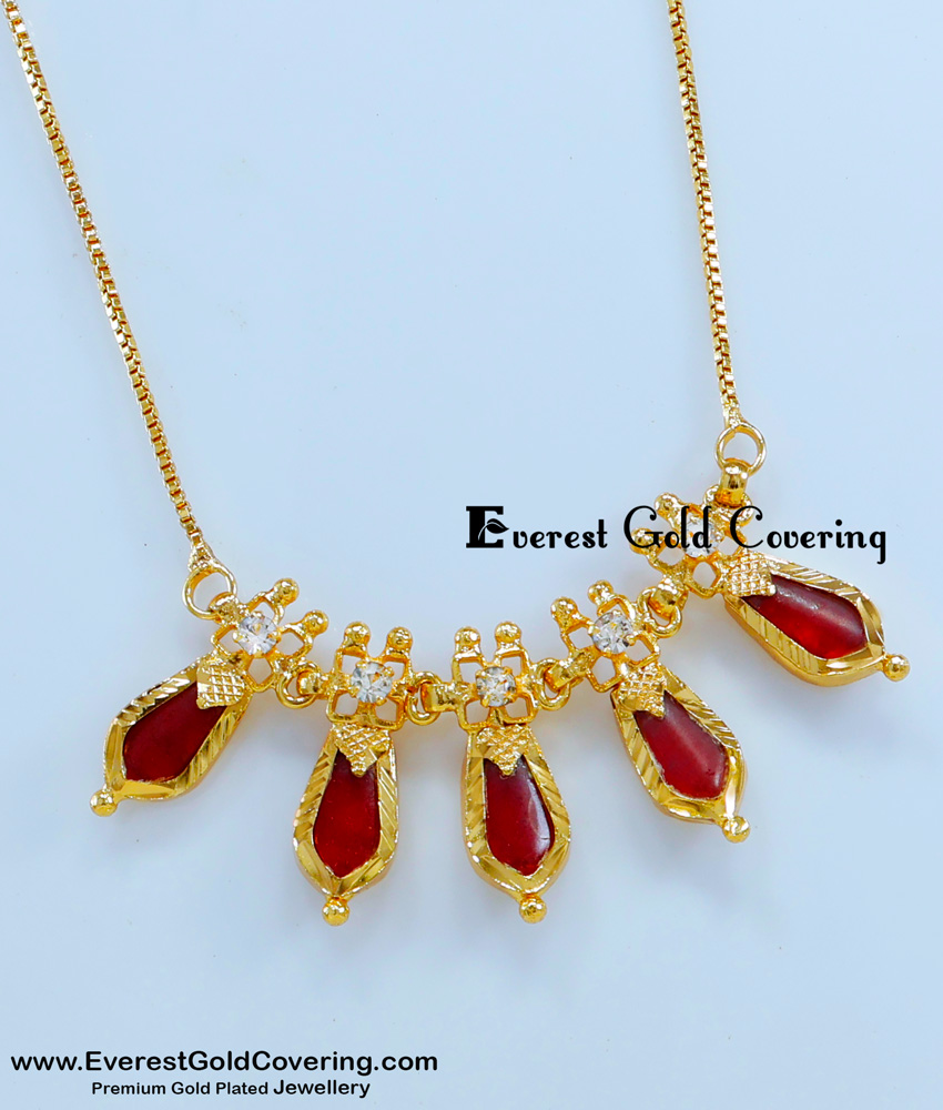 SCHN539 - Attractive White Stone Red Nagapadam Locket Chain