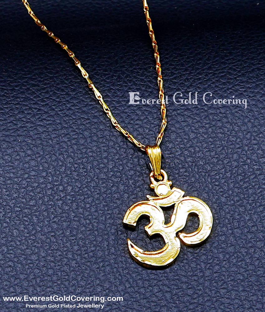 SCHN545 - 1 Gram Gold Plated Light Weight Om Pendant for Men