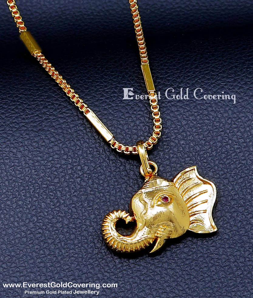 SCHN549 - Gold Plated Short Chain with Elephant Head Pendant