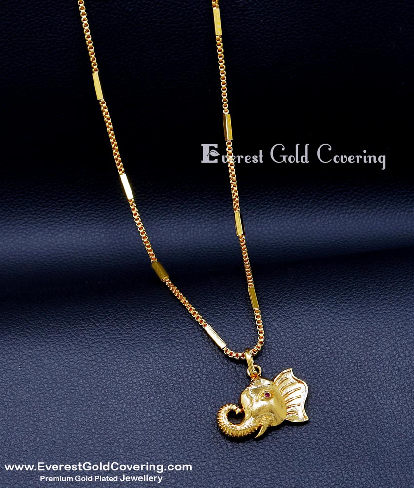 SCHN549 - Gold Plated Short Chain with Elephant Head Pendant