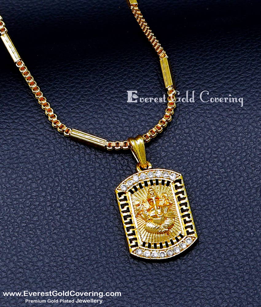 SCHN550 - Latest One Gram Gold Plated Ganesh Locket Dollar Chain