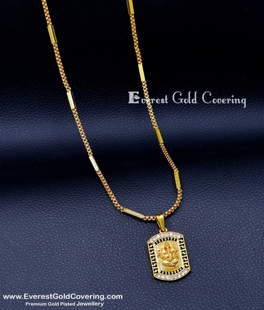 SCHN550 - Latest One Gram Gold Plated Ganesh Locket Dollar Chain
