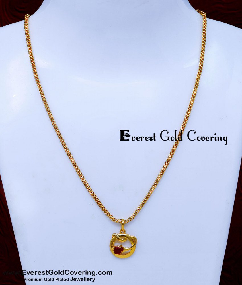 SCHN555 - Elegant Red Stone Flower Pendant Chain for Women
