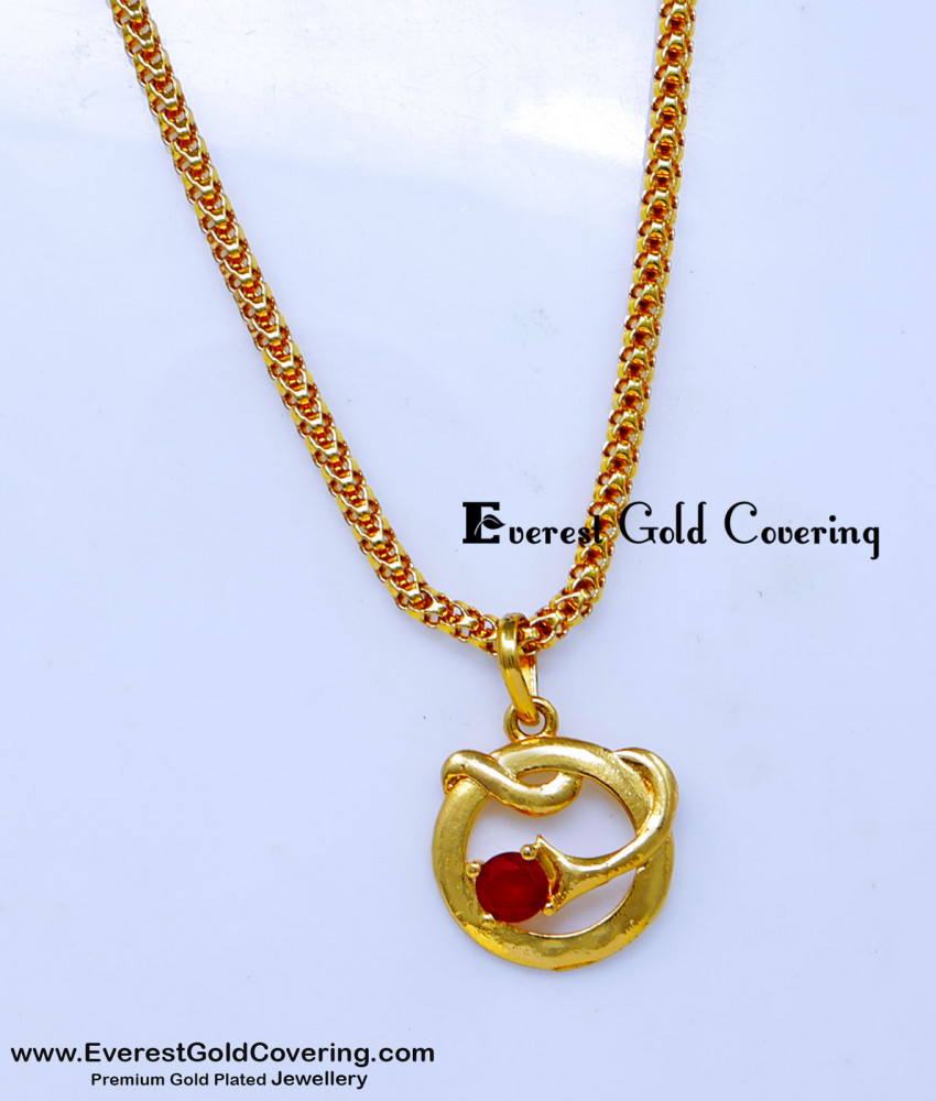 SCHN555 - Elegant Red Stone Flower Pendant Chain for Women