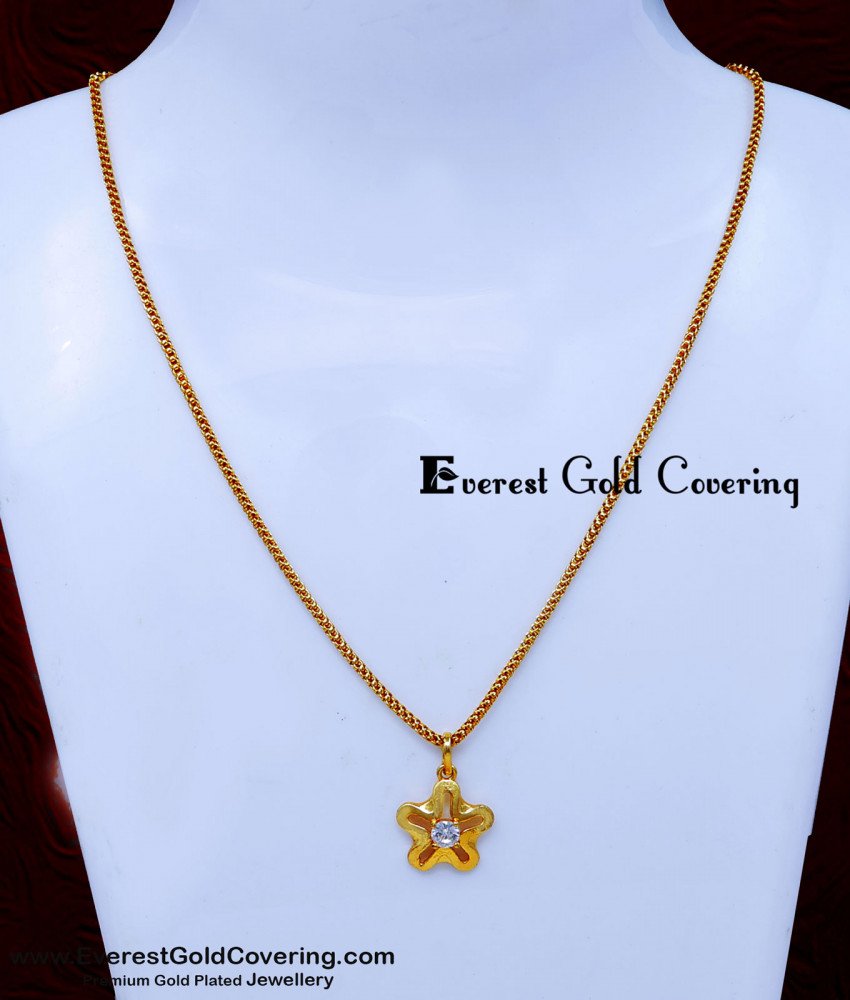SCHN557 - Unique White Stone Pendant 22k Gold Plated Short Chain