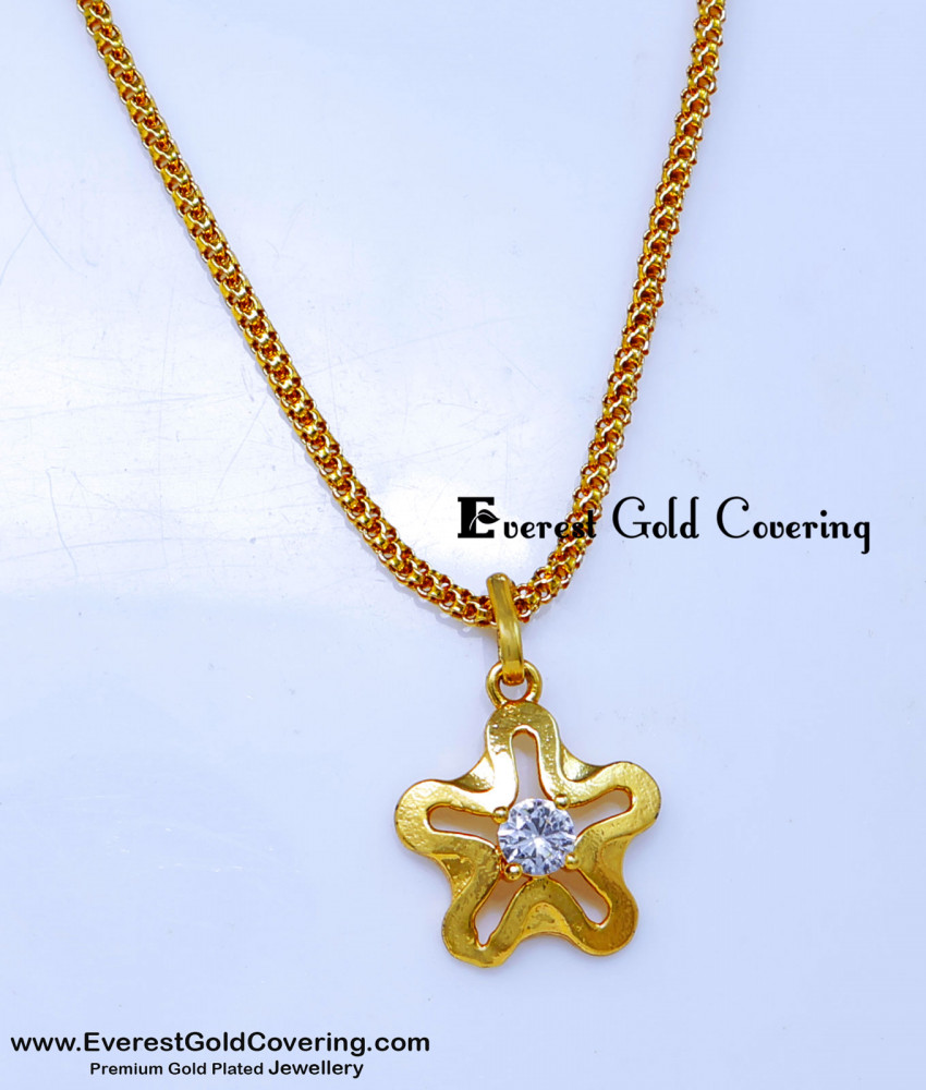 SCHN557 - Unique White Stone Pendant 22k Gold Plated Short Chain