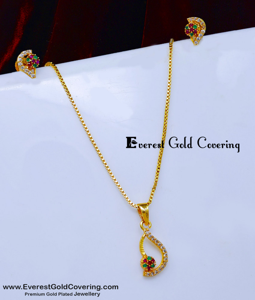 SCHN564 - American Diamond Daily Use Pendant Set Gold Design