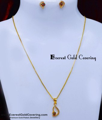 SCHN564 - American Diamond Daily Use Pendant Set Gold Design