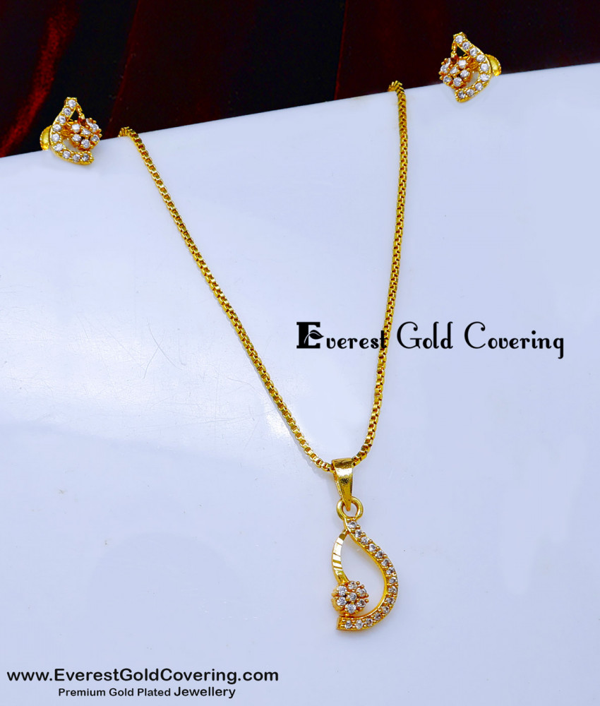 SCHN566 - Elegant Simple White Stone Dollar Chain with Earrings