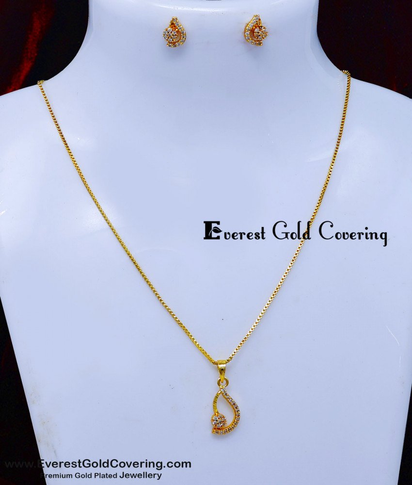 SCHN566 - Elegant Simple White Stone Dollar Chain with Earrings