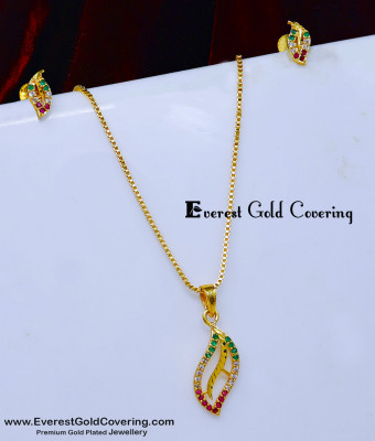 SCHN567 - Latest Daily Wear Stone Pendant Set Gold Model for Girls