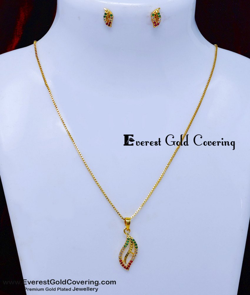 SCHN567 - Latest Daily Wear Stone Pendant Set Gold Model for Girls