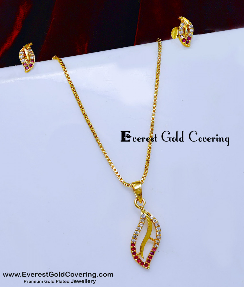 SCHN568 - Cute Leaf Design College Wear Pendant Set Gold Design