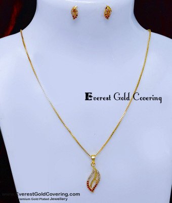 SCHN568 - Cute Leaf Design College Wear Pendant Set Gold Design