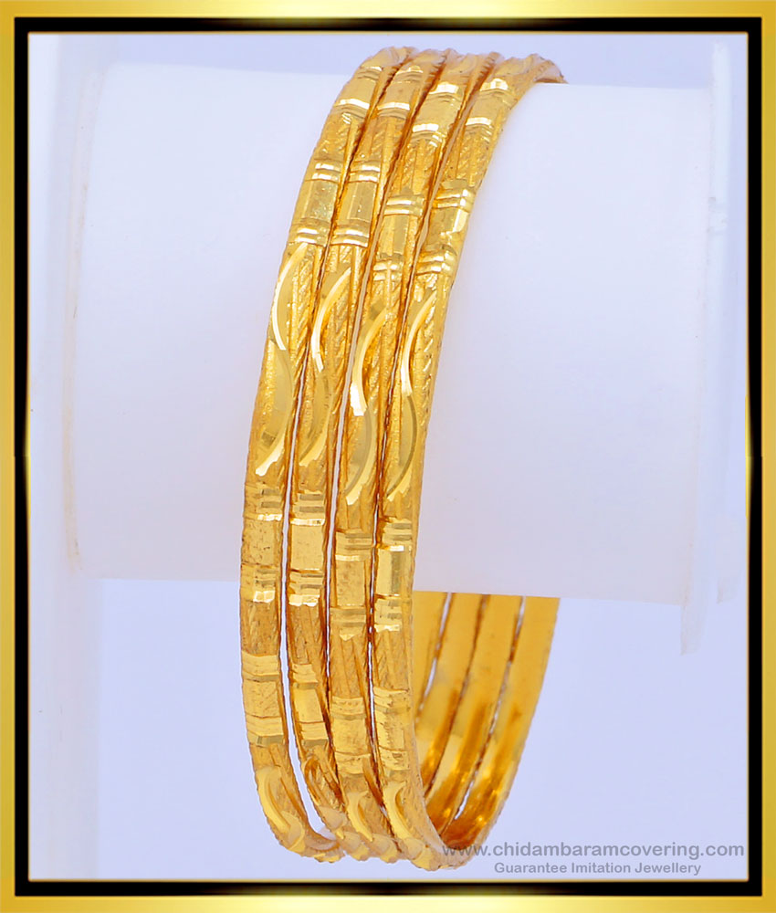 BNG453 - 2.6 Size Attractive Matt Finish Gold Look Daily Wear Plain Bangles Set Buy Online