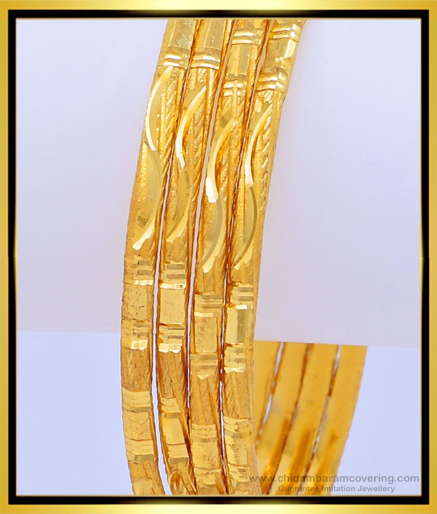 BNG453 - 2.6 Size Attractive Matt Finish Gold Look Daily Wear Plain Bangles Set Buy Online