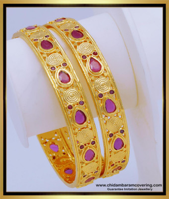 BNG595 - 2.8 Size Latest Ruby Stone Bangles Designs First Quality One Gram Gold Wedding Bangles