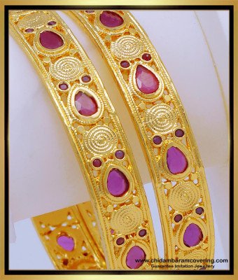 BNG595 - 2.8 Size Latest Ruby Stone Bangles Designs First Quality One Gram Gold Wedding Bangles