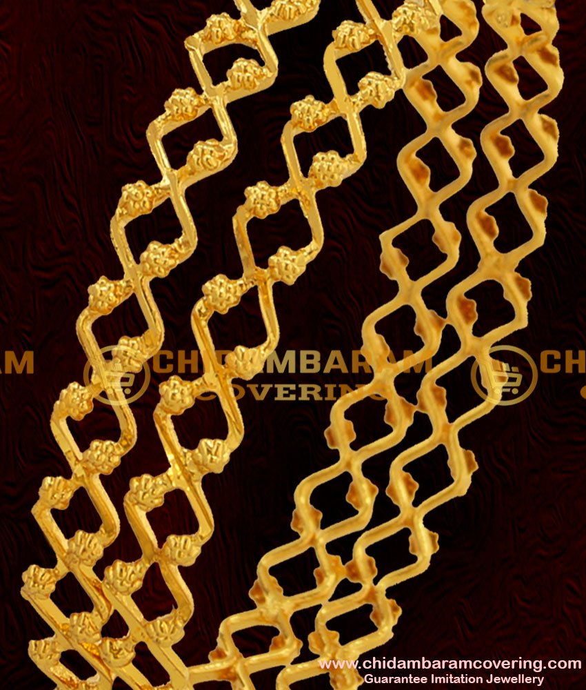 BNG043 - 2.8 Size Beautiful Gold Inspired Zig Zag One Line Bangle Design Online Shopping