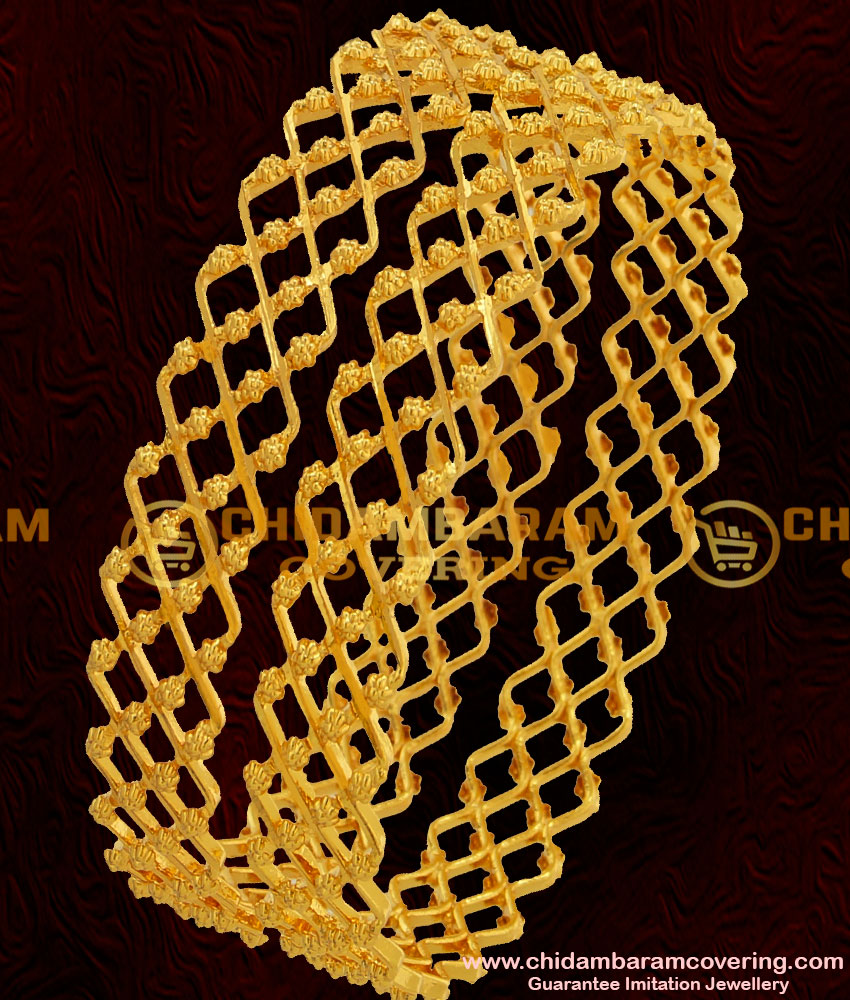 BNG044 - 2.8 Size Beautiful Gold Inspired Zig Zag Two Line Bangle Design Online Shopping