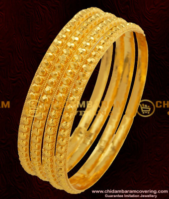 BNG047 - 2.10 Size Traditional Muthu Bangles 4 Pcs Set Daily Wear Gold Plated Bangles Collection Online 