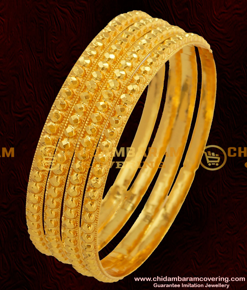 BNG047 - 2.10 Size Traditional Muthu Bangles 4 Pcs Set Daily Wear Gold Plated Bangles Collection Online 