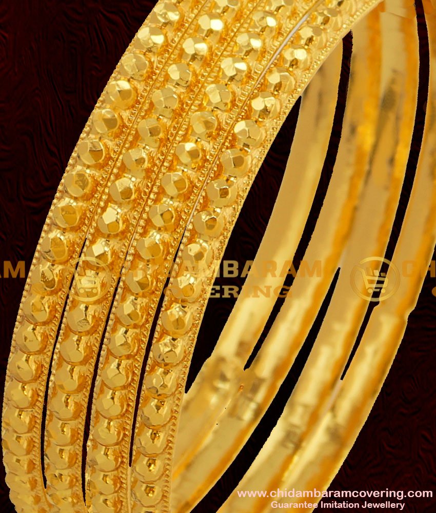 BNG047 - 2.10 Size Traditional Muthu Bangles 4 Pcs Set Daily Wear Gold Plated Bangles Collection Online 