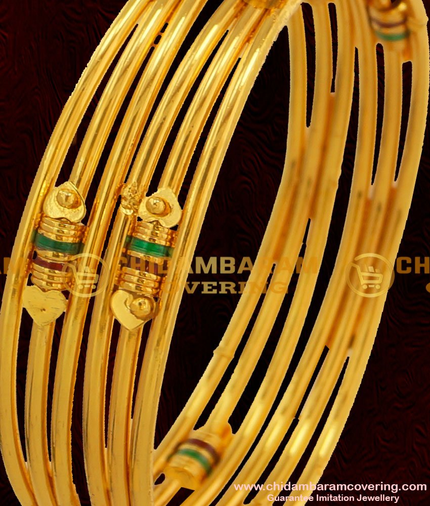 BNG048 - 2.4 Size Gold Plated Kambi Bangles Enamel Design Set for Women Online