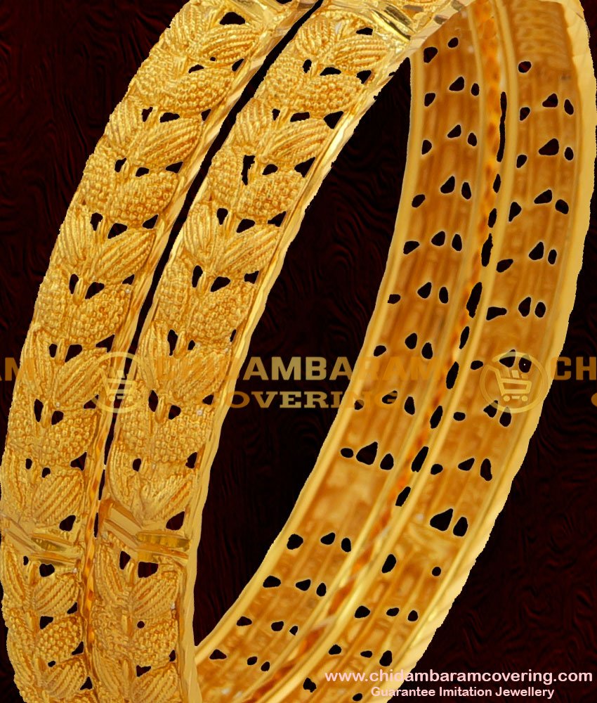 BNG049 - 2.6 Size Grand Look Double Side Leaf Design High Quality Bangles Gold Plated Jewellery Online