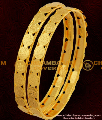 BNG052 - 2.4 Size South Indian Style Traditional Gold Plated Lakshmi Coin Kasu Bangles Online Shopping 