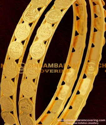 BNG052 - 2.4 Size South Indian Style Traditional Gold Plated Lakshmi Coin Kasu Bangles Online Shopping 