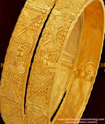 BNG054 - 2.10 Size Beautiful Broad Flower Bangles South Indian Guarantee Jewelry Online