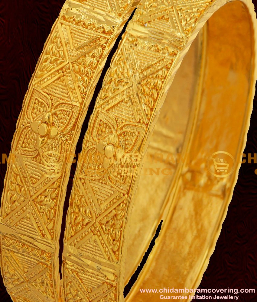 BNG054 - 2.10 Size Beautiful Broad Flower Bangles South Indian Guarantee Jewelry Online