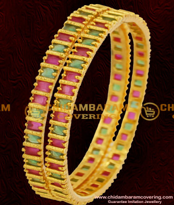 BNG058 - 2.6 Size Semi Precious Ruby Emerald Stone Bangles For Women 