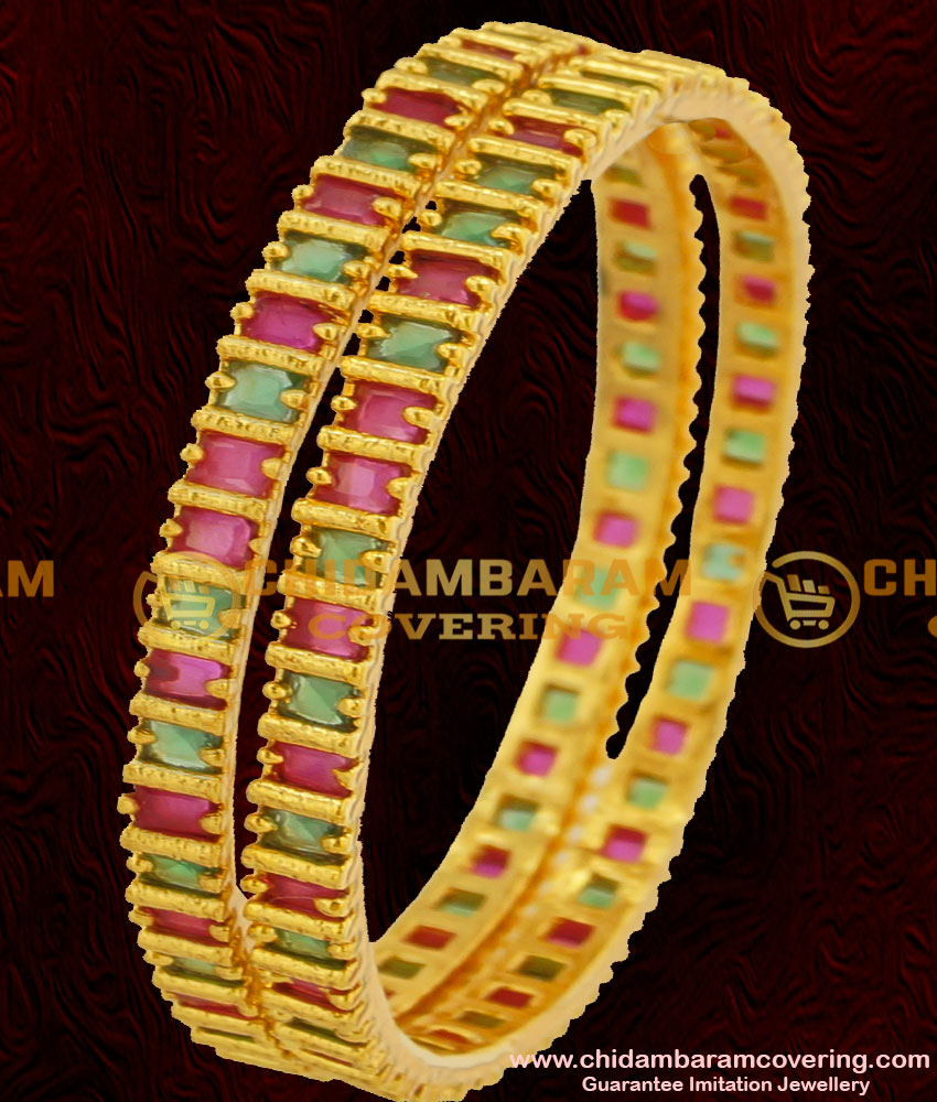 BNG058 - 2.6 Size Semi Precious Ruby Emerald Stone Bangles For Women 