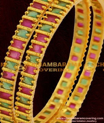 BNG058 - 2.6 Size Semi Precious Ruby Emerald Stone Bangles For Women 