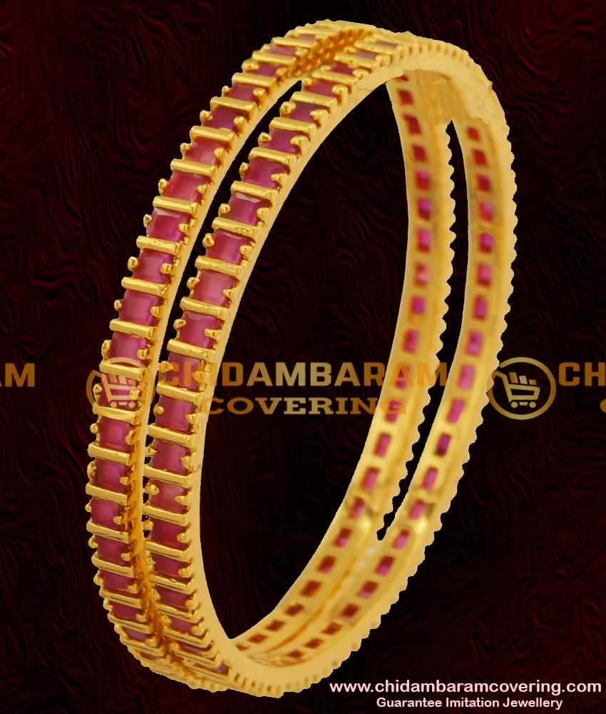 BNG059 - 2.8 Size Semi Precious Full Ruby Stone Bangles For Women 